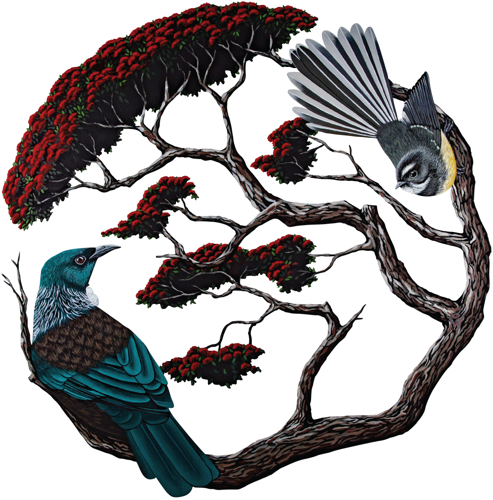 Tui & Fantail in Pohutukawa
