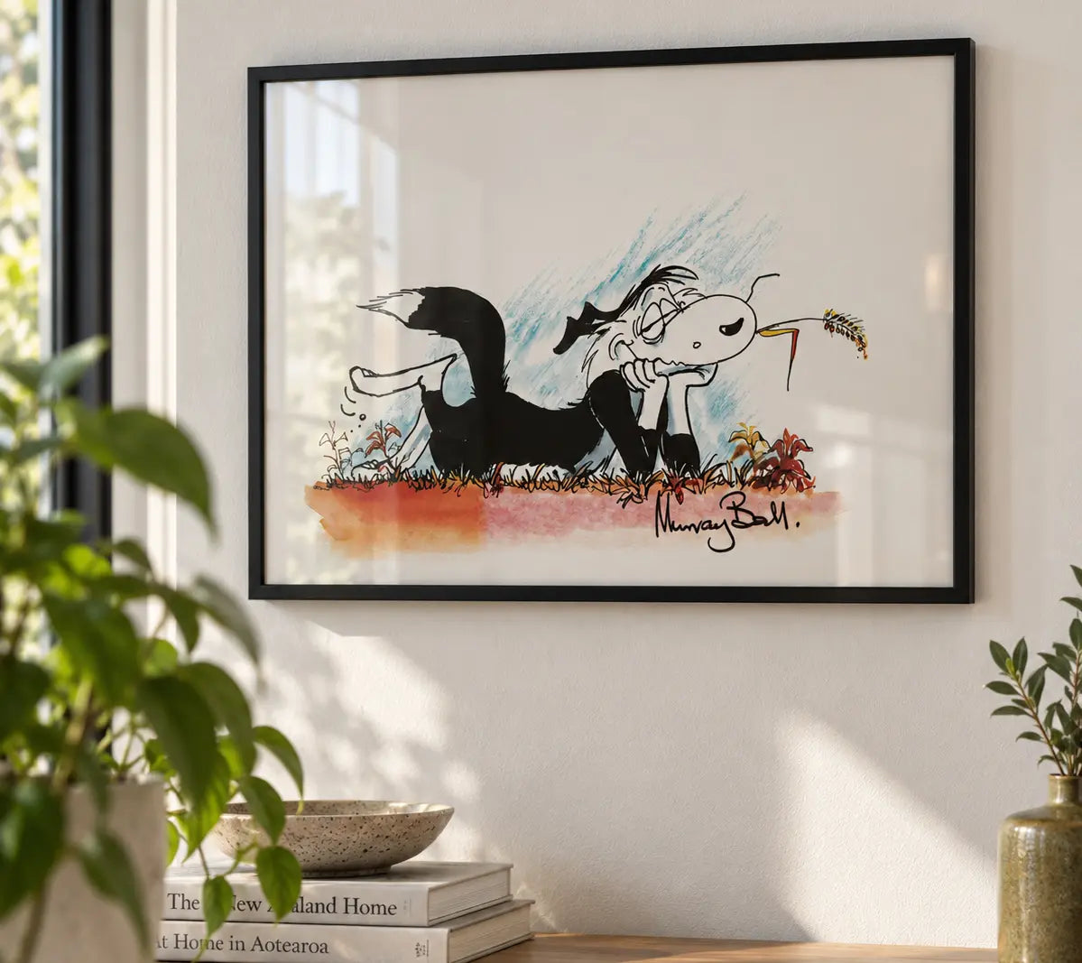 Footrot Flats Dog framed New Zealand art print in a realistic interior